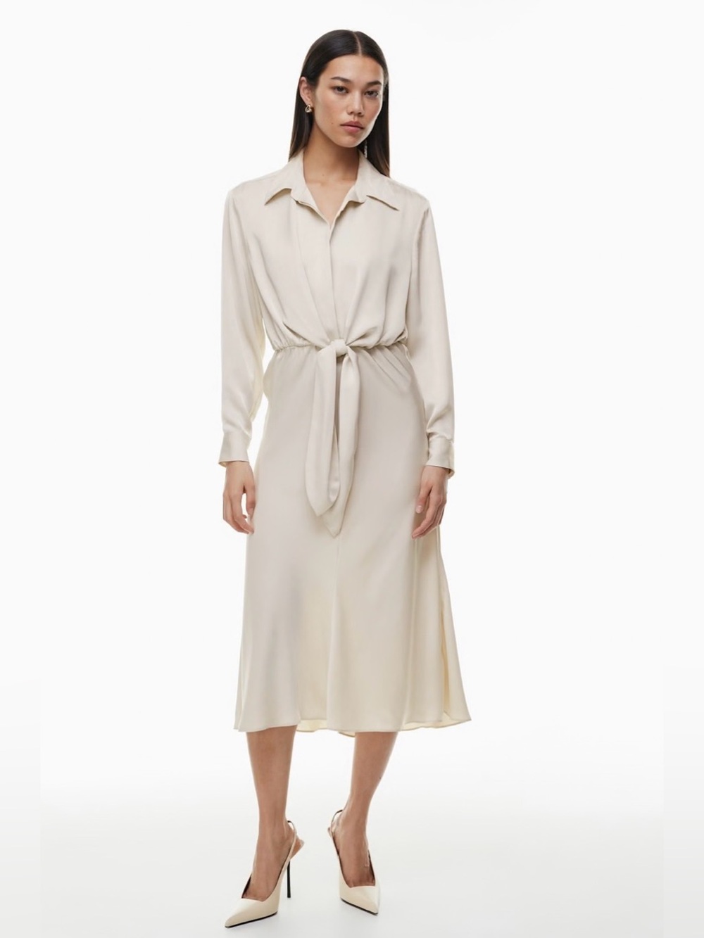 NWT Babaton Abbey Cream Tie-Waist Long Sleeve Midi Dress